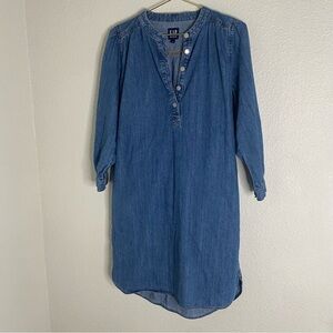 Gap Denim Popover Shirt Dress Tie Waist Size Small